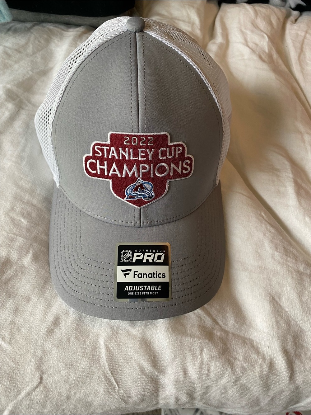 Fanatics Gray and White 2022 Stanley Cup Champions Mesh Hat